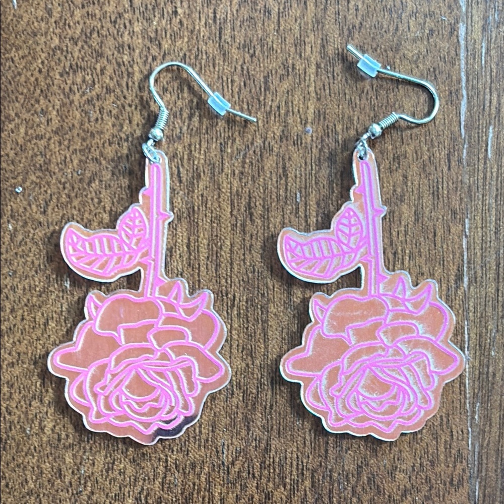 Pink rose dangle earrings